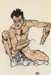 Desnudo masculino en cuclillas